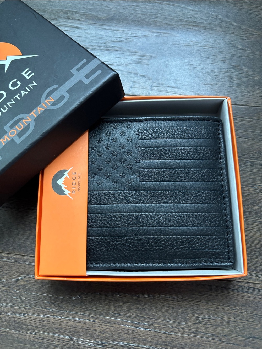 Ridge Mountain Genuine Leather bi-fold slim wallet,card/bill hold,American Flag